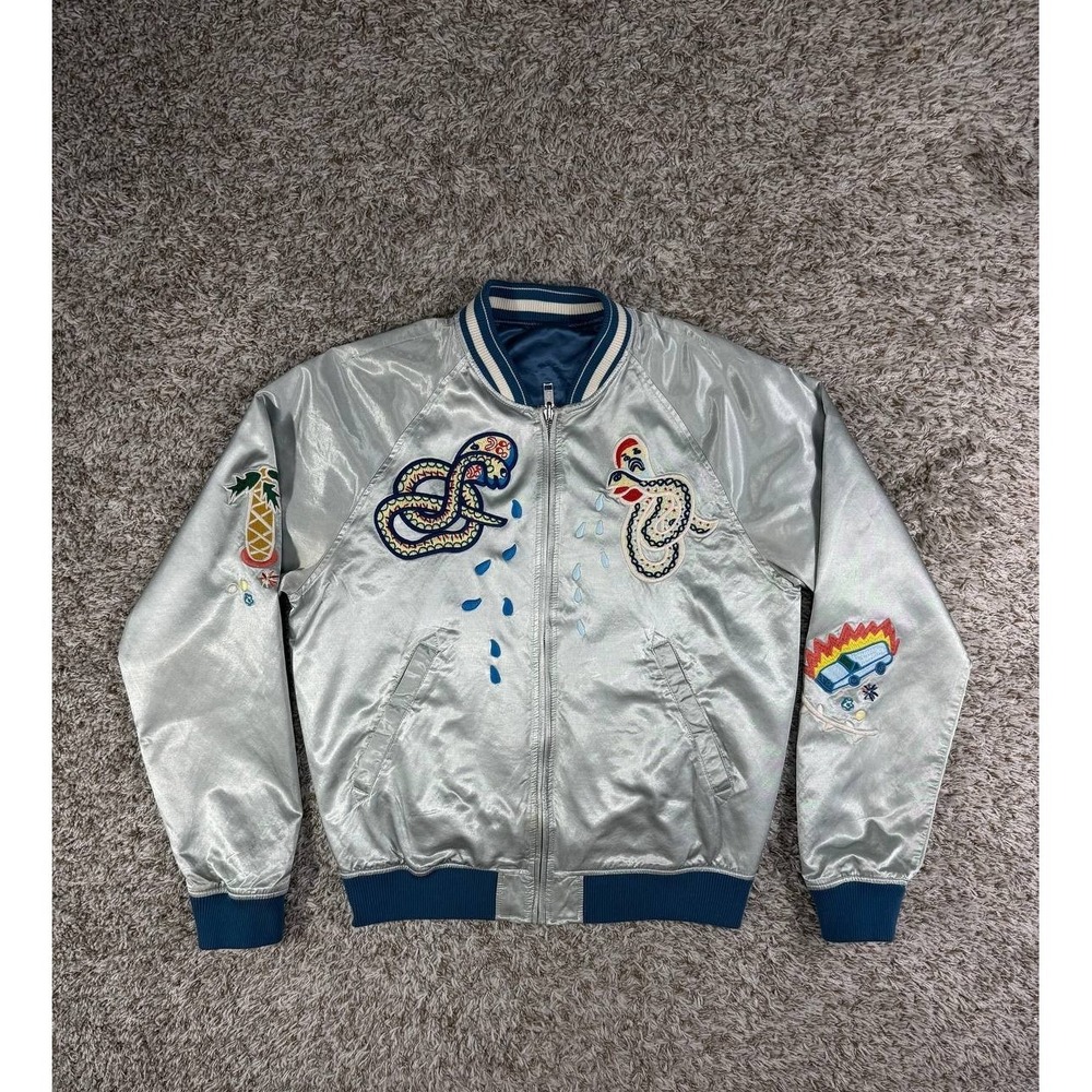 Diesel J Rocket Snake Embroidery Silver Bomber Jacket Men's Size XL